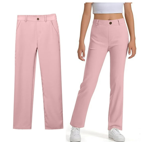 School Uniform for Girls Pants Stretch Pants with Pockets Straight Pants Girls Pink Uniform Pants Back to School Clothes for Girls Girls Pants Size 11-12 Years