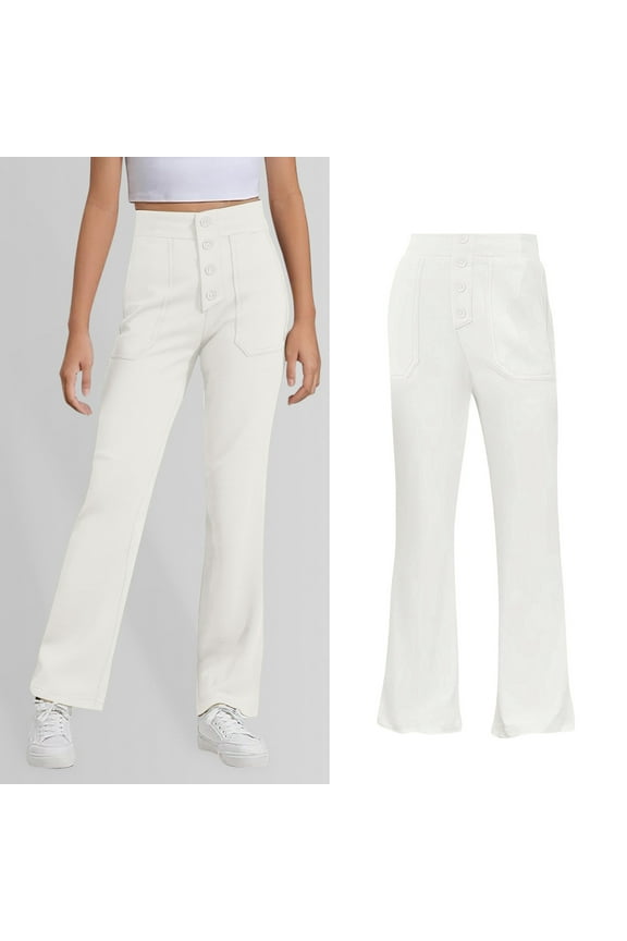 School Uniform for Girls Skinny Pants Stretch Pants with Pockets Straight Pants Girls White Uniform Pants Back to School Outfits for Teen Girls Teen Preppy Clothes 11-12 Years