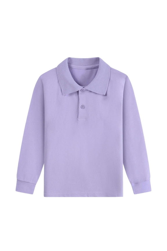 School Uniform Long Sleeve Shirts for Boys Girls Lapel Collar Causal Tops Solid Color Back-to-School Clothes for 2-15Years