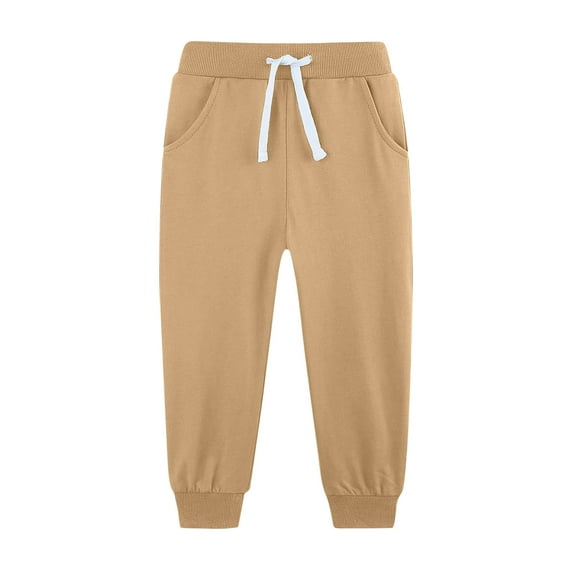 School Uniform Pants for Boys New Fleece Sweatpants for Girls Boys Casual Drawstring Elastic Waist Joggers Kids School Uniform Pants with Pockets Khaki 11 Years