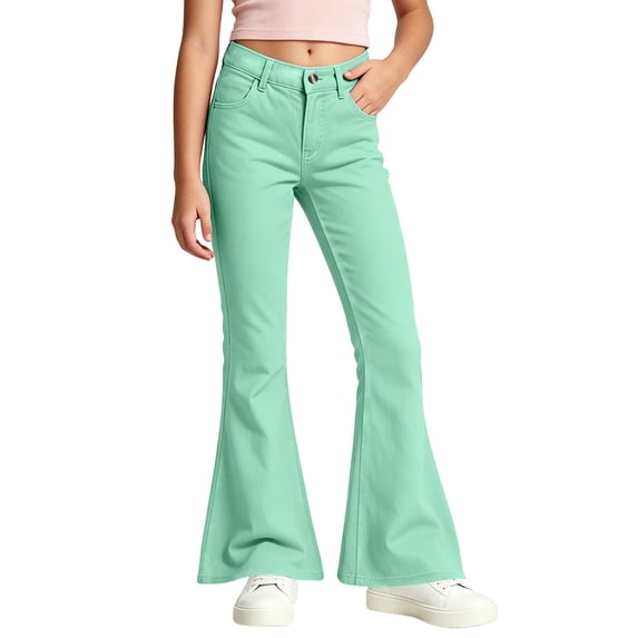 School Uniform Pants for Girls High Waist Flare Leg Dress Bell Bottoms Girls Flare Leggings Kids School Uniform Bell Bottoms Stretch High Waist Chino Dress Pants for Teen Size 5-16 Years