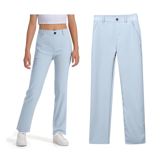 School Uniform Pants for Girls Skinny Fit Kids Dress Pants with Pockets Straight Pants Blue Pants for Girls Uniform Back To School Clothes Kids Tween Girl Clothing 5-6 Years