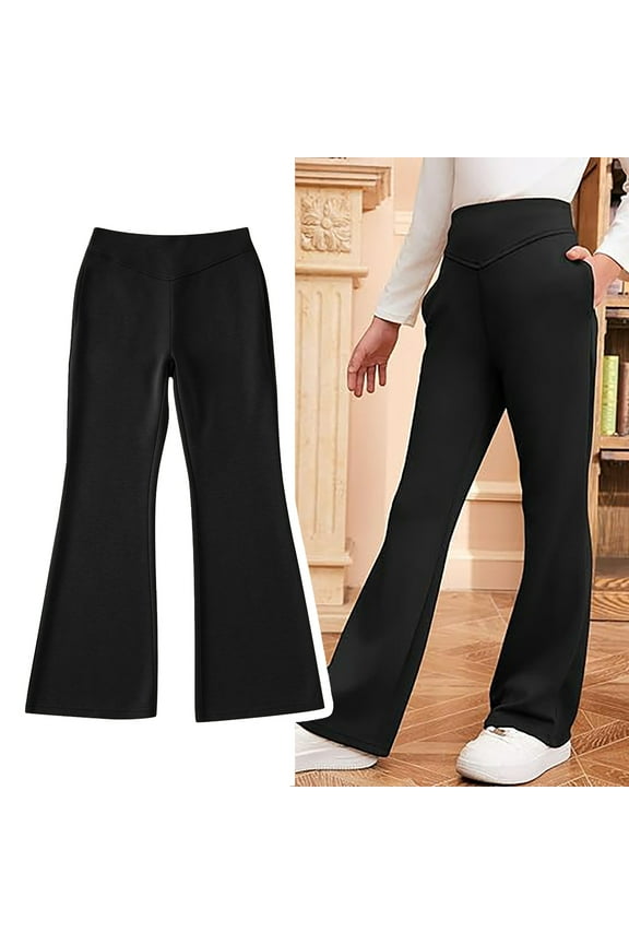 School Uniform Pants for Girls Skinny Fit Stretch Pants with Pockets Flare Leg Pants Black Pants Back to School Clothes for Teen Girls Kids Clothes for Girls 5-6 Years