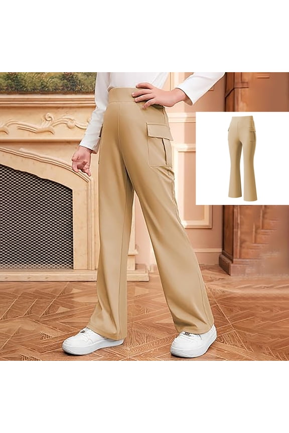 School Uniform Pants for Girls Skinny Fit Stretch Pants with Pockets Flare Leg Pants Khaki Uniform Pants Back to School Clothes for Teen Girls Teen Girls Pants Size 13-14 Years