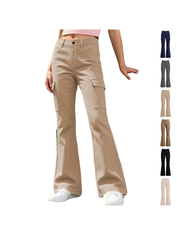 School Uniform for Girls Pants Stretch Pants with Pockets Flare Leg Pants Preppy Clothes for Girls Size 5-14 Years
