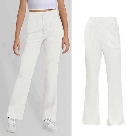 School Uniform Pants for Girls Skinny Fit Stretch Pants with Pockets Straight Pants Girls White Uniform Pants Back to School Clothes for Teen Girls Kid Girls Clothes Size 5-6 Years