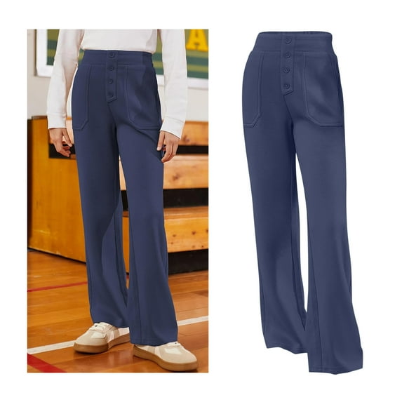 School Uniform Pants for Girls Skinny Fit Stretch Pants with Pockets Straight Pants Navy Pants for Girls Back To School Clothes Kids Clothes for Girls 5-6 Years