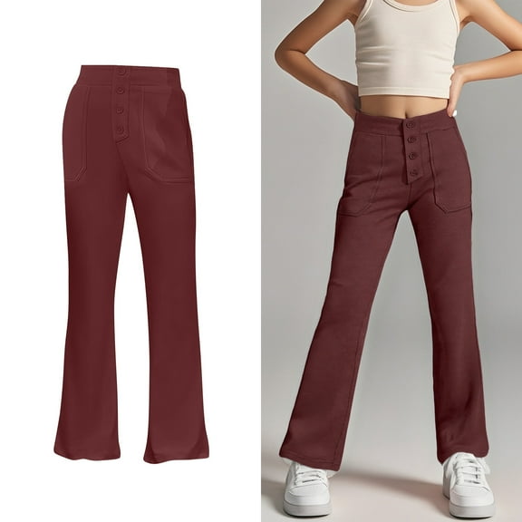 School Uniform Pants for Girls Skinny Fit Stretch Pants with Pockets Straight Pants Red School Pants for Girls Back To School Clothes Girls Outfits Size 9-10 Years Girls Clothes