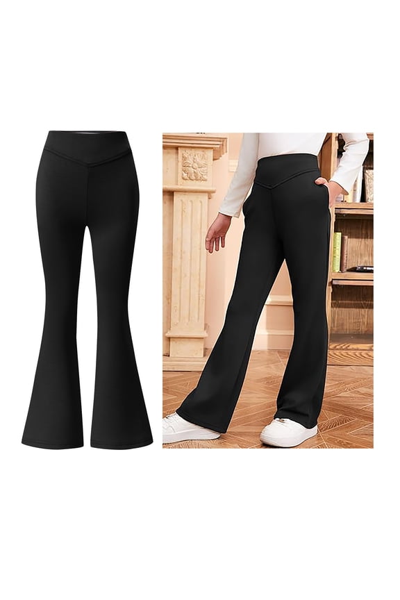 School Uniform Pants for Girls Skinny Pants Kids Dress Pants with Pockets Flare Leg Pants Black Uniform Pants Back To School Outfits for Teen Girls Kids Preppy Clothes 7-8 Years
