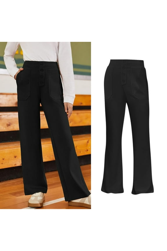 School Uniform Pants for Girls Skinny Pants Kids Dress Pants with Pockets Straight Pants Black Pants for Girls Back to School Outfits for Teen Girls Teen Cute Clothes for Girls 11-12 Years