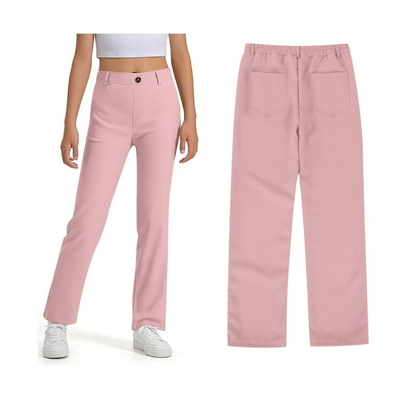 School Uniform Pants for Girls Skinny Pants Kids Dress Pants with Pockets Straight Pants Pink Pants for Girls Uniform Back To School Clothes for Teen Girls Teen Girls Clothes Size 13-14 Years