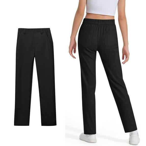 School Uniform Pants for Girls Skinny Pants Stretch Pants with Pockets Straight Pants Black Uniform Pants Back to School Outfits for Girls Kids Tween Girl Clothing 5-6 Years