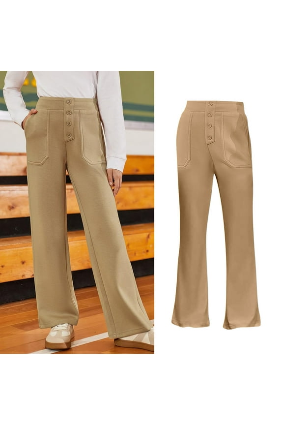 School Uniform Pants for Girls Skinny Pants Stretch Pants with Pockets Straight Pants Girls Khaki Pants Back to School Outfits for Teen Girls Kid Tween Girl Clothing 7-8 Years
