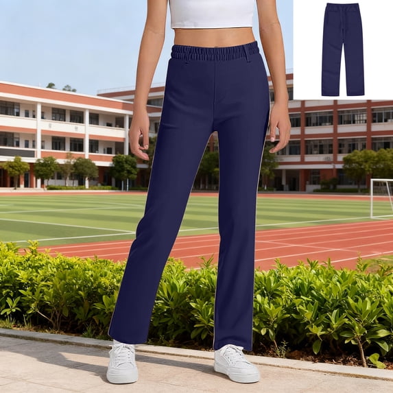 School Uniform Pants for Girls Pants Stretch Pants with Pockets Straight Pants Girls Navy Pants Back to School Clothes for Girls Kids Girls Pants Size 9-10 Years
