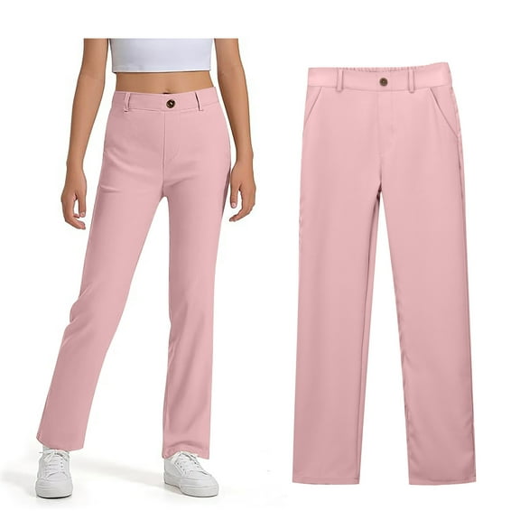 School Uniform Pants for Girls Skinny Pants Stretch Pants with Pockets Straight Pants Pink Pants Back To School Outfits for Girls Kid Clothes for Teen Girls 9-10 Years