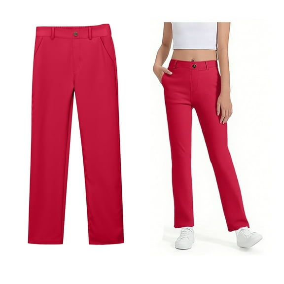 School Uniform Pants for Girls Skinny Pants Stretch Pants with Pockets Straight Pants Red Pants for Girls Uniform Back To School Clothes Teen Girls Pants Size 13-14 Years