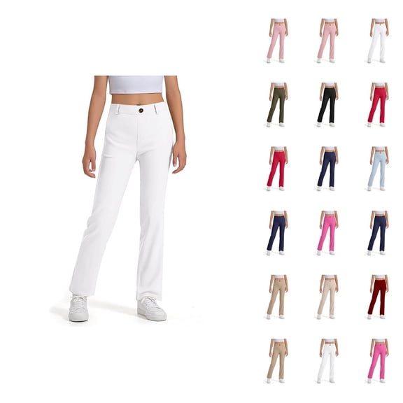 School Uniform Pants for Boys Girls 2025 Casual Stretchy Elastic Waist Straight Leg Dress Pants with Pockets