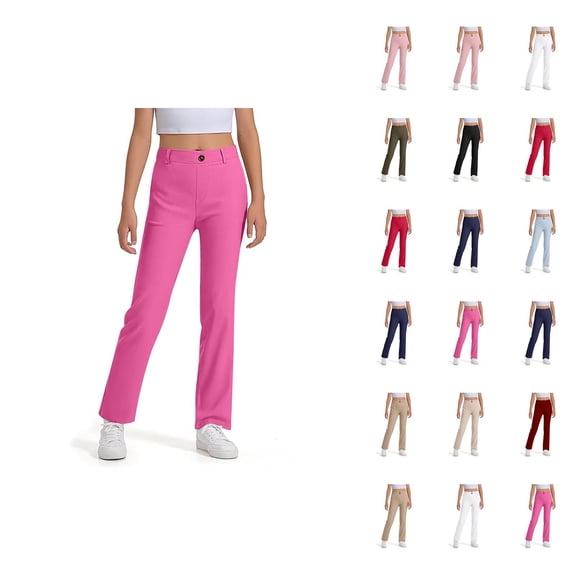 School Uniform Pants for Boys Girls 2025 Casual Stretchy Elastic Waist Straight Leg Dress Pants with Pockets