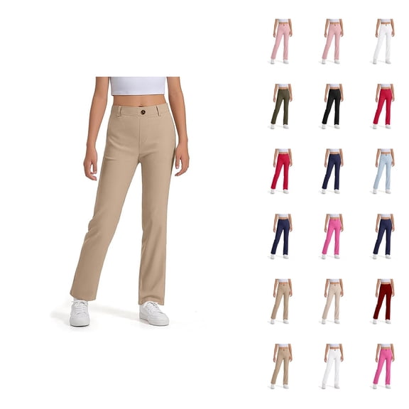 School Uniform Pants for Boys Girls 2025 Casual Stretchy Elastic Waist Straight Leg Dress Pants with Pockets