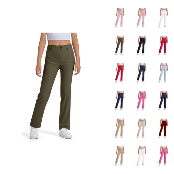 School Uniform Pants for Boys Girls 2025 Casual Stretchy Elastic Waist Straight Leg Dress Pants with Pockets