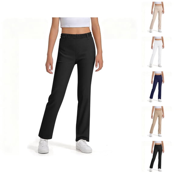 School Uniform Pants for Boys Girls 2025 Fashion High Stretchy Straight Leg Dress Pants with Pockets