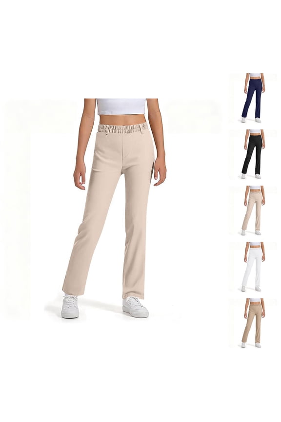 Girls Boys School Uniform Pants 2025 Trendy Straight Leg High Stretchy Dress Pants with Pockets