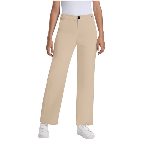 School Uniform Pants for Boys Girls Mid Waisted Stretch Kids Dress Pants Summer Straight Leg Trousers 7-16Y