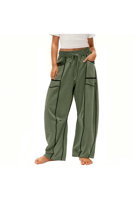 School Uniform Pants for Boys New Teen Girls Solid Color Baggy Wide-Leg Pants Casual Elastic-Waistband Pocket Pants Style B-11 Army Green 130