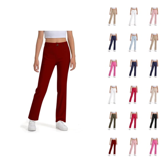 School Uniform Pants for Girls Boys 2025 Casual Stretchy Elastic Waist Straight Leg Dress Pants with Pockets