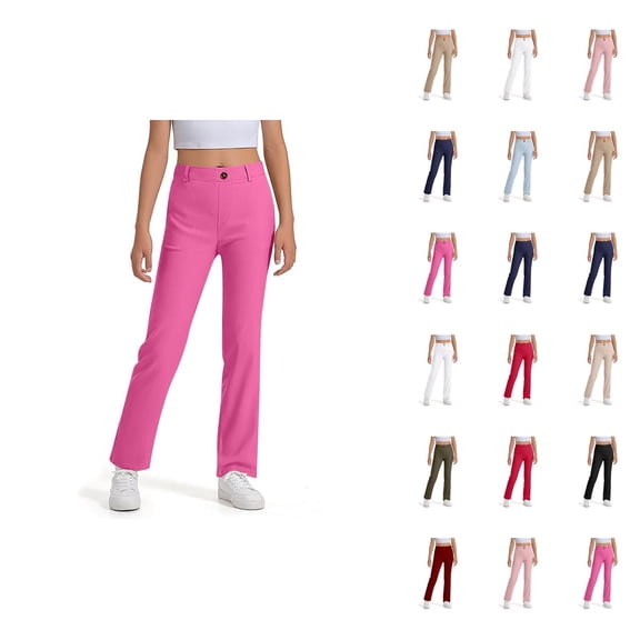 School Uniform Pants for Girls Boys 2025 Casual Stretchy Elastic Waist Straight Leg Dress Pants with Pockets