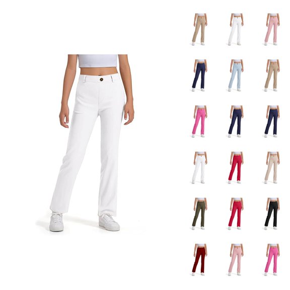 School Uniform Pants for Girls Boys 2025 Casual Stretchy Elastic Waist Straight Leg Dress Pants with Pockets