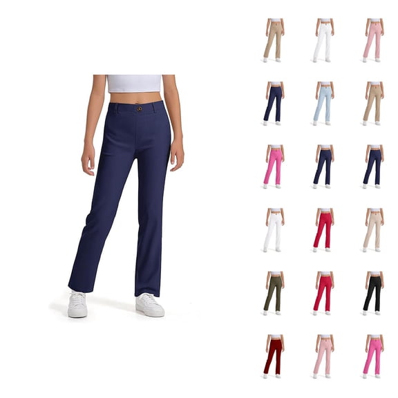 School Uniform Pants for Girls Boys 2025 Casual Stretchy Elastic Waist Straight Leg Dress Pants with Pockets