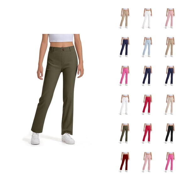 School Uniform Pants for Girls Boys 2025 Casual Stretchy Elastic Waist Straight Leg Dress Pants with Pockets