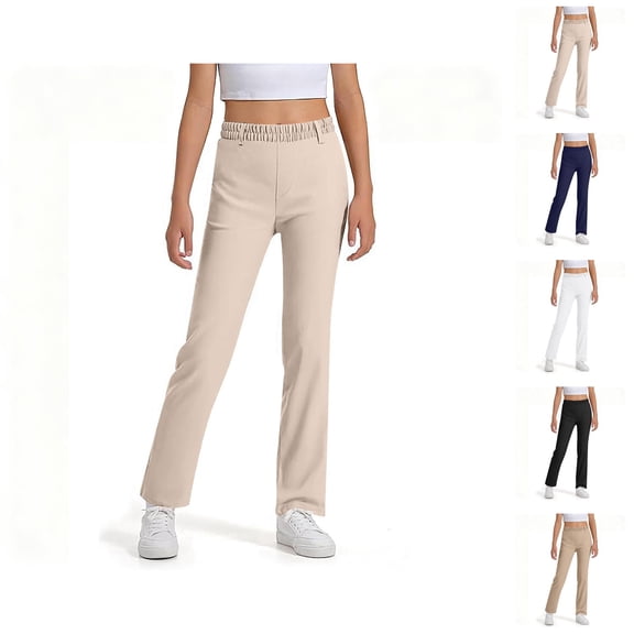 School Uniform Pants for Girls Boys 2025 Fashion High Stretchy Straight Leg Dress Pants with Pockets