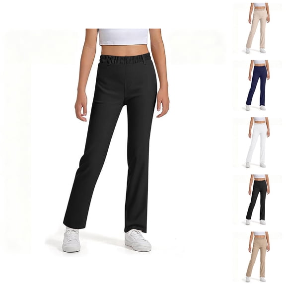 School Uniform Pants for Girls Boys 2025 Fashion High Stretchy Straight Leg Dress Pants with Pockets