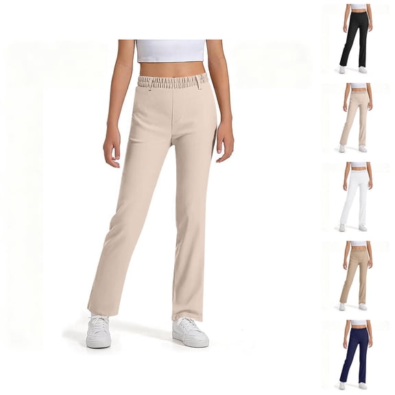 School Uniform Pants for Girls Boys 2025 Fashion Straight Leg High Stretchy Dress Pants with Pockets