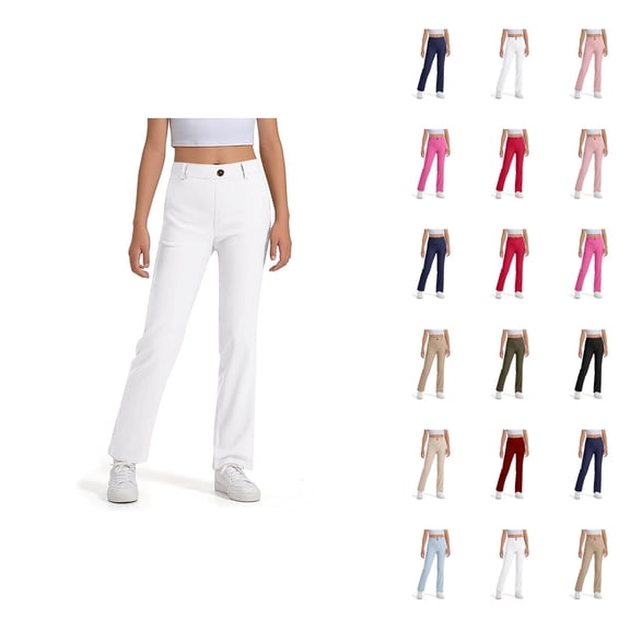 School Uniform Pants for Girls Boys 2025 Trendy Stretchy Elastic Waist Straight Leg Dress Pants with Pockets