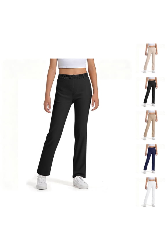 School Uniform Pants for Girls Boys 2026 Casual Straight Leg High Stretchy Dress Pants with Pockets