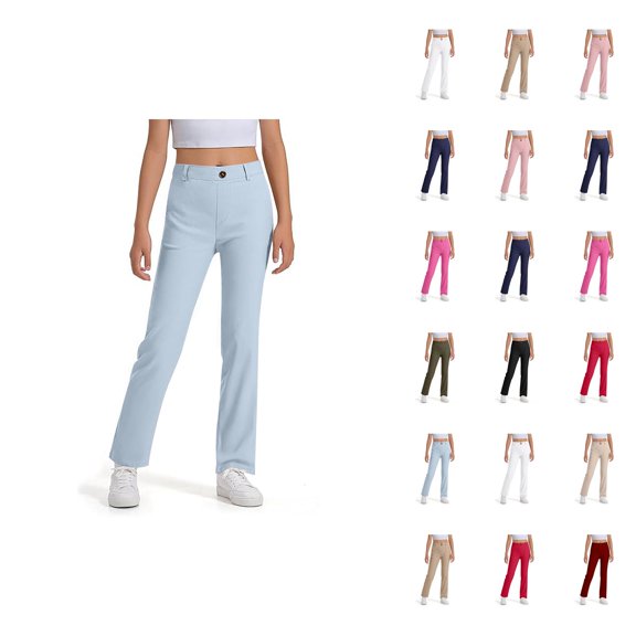 School Uniform Pants for Girls Boys 2026 Fashion Elastic Waist Stretchy Straight Leg Dress Pants with Pockets