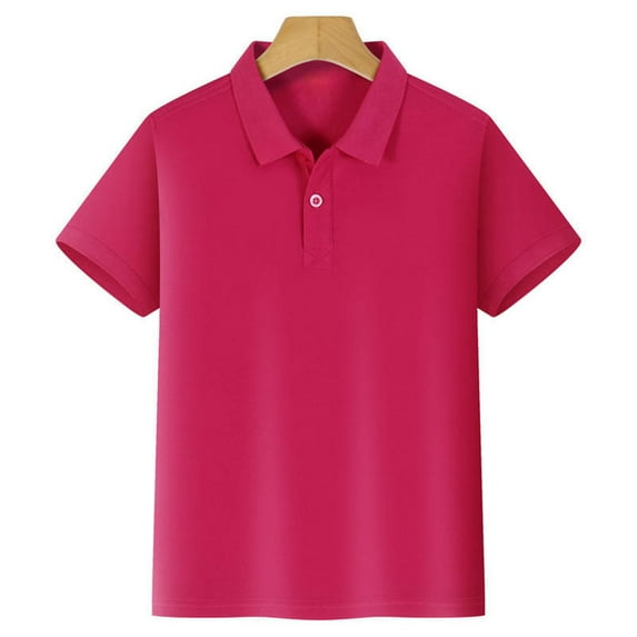 School Uniform Polo Shirts Casual Short Shirt Hot Pink Button Up Shirt Boys Summer Shirts with Pocket 4-5 Years