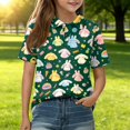 thumbnail image 1 of School Uniform Shirts for Girls Henley Short Sleeve Cute Cartoon Animal Print Polo Shirts Button Closure Active Causal T Shirts, 130, 1 of 5