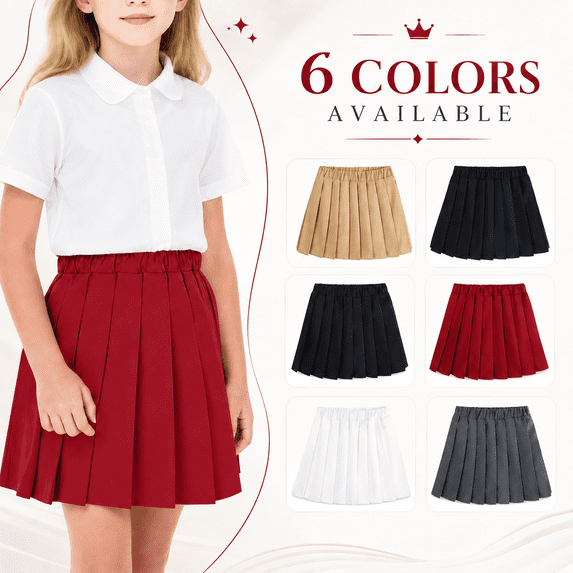 School Uniform Skirt for Girl - Pleated Skirt Built in Shorts - Elastic Waist Casual Tennis Skorts,16-17 Years