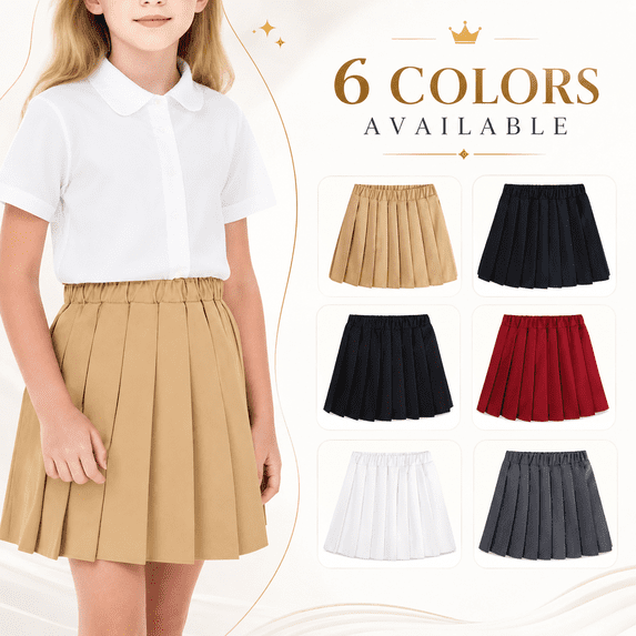 School Uniform Skirt for Girl - Pleated Skirt Built in Shorts - Elastic Waist Casual Tennis Skorts,4-5 Years