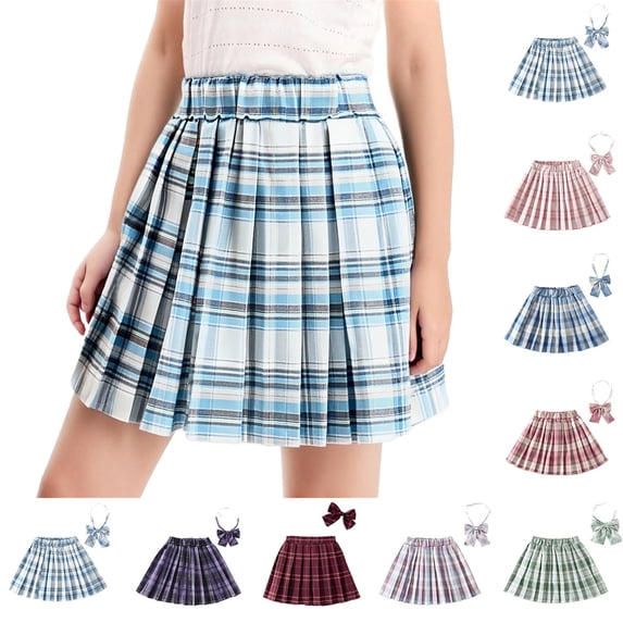 School Uniform Skirts for Girls Girls' Plaid Skirt Children's College Style Pleated Skirt School Start Season Short Skirt School Uniform Half Skirt Sky Blue 5 Years