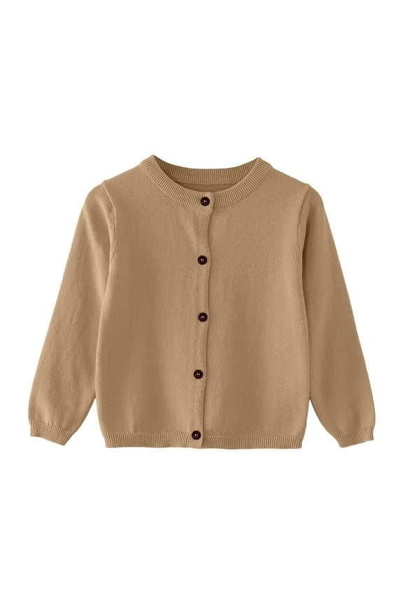 School Uniform Sweaters For Girls Cardigans For Girls Girls Cardigan School Uniform Sweater Knit Button Jacket Long Sleeve Cotton Sweaters Brown 5-6 Years
