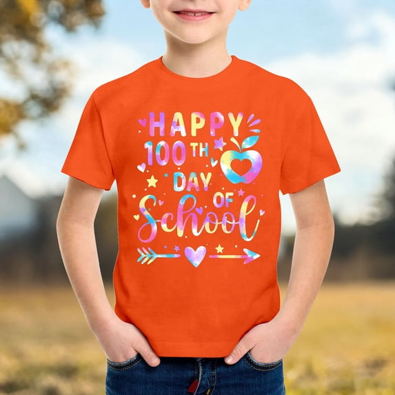 School Uniform Tshirts Boys Graphic Loose Crewneck T Shirt Short Sleeve School Top Boys Graphic Tees Orange 10-11 Years