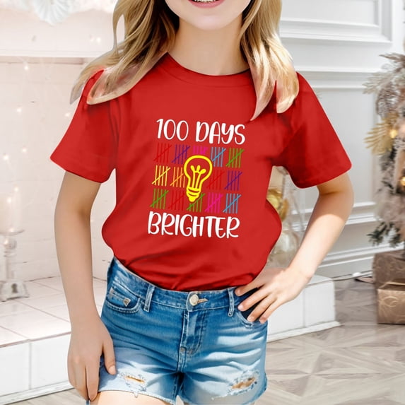 School Uniform Tshirts Children Letter Print Crewneck T Shirt Short Sleeve Unisex Graphic Tees for Boys Red 12-13 Years