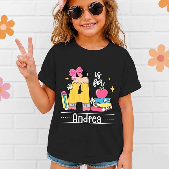 School Uniform Tshirts Kids Back to School Print Tee Short Sleeve Round Neck Top Boys Tshirts Black 5-6 Years