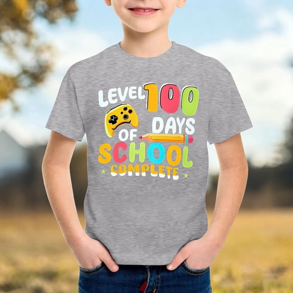 School Uniform Tshirts Kids School Celebration Print Tee Short Sleeve Crewneck Top Girls Tshirts Grey 10-11 Years