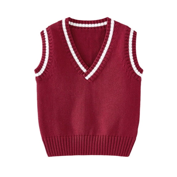 School Uniform Vest Sweaters Boys Girls V Neck Casual Knitted Sleeveless Sweater Kids Preppy Outfits Red, 5 Y